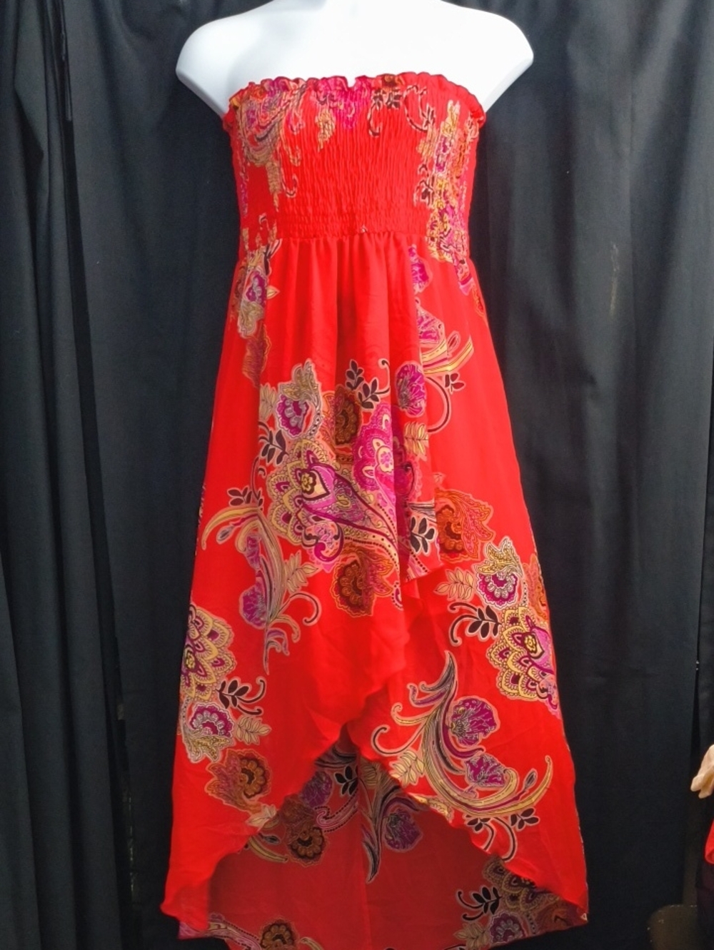 Snap Red Strapless Floral High-Low Dress #0053